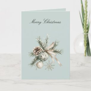 Pine Cones Green Ornaments Snowflakes Christmas Card