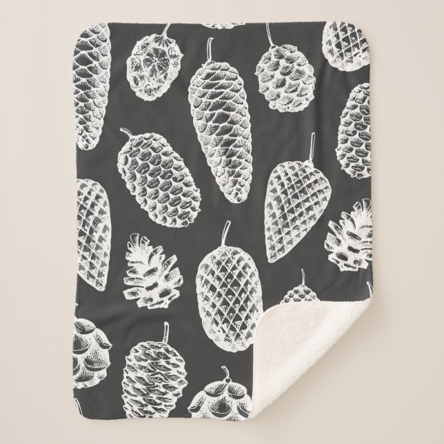 Pine cones hand drawn seamless pattern. Botanical  Sherpa Blanket (Front)