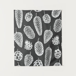 Pine cones hand drawn seamless pattern. Botanical  Tapestry