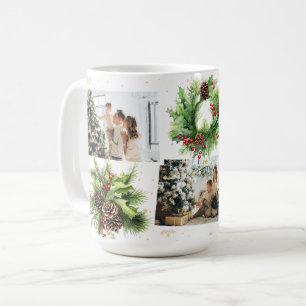 Pine Cones Holly Berries Photo Collage Christmas Coffee Mug