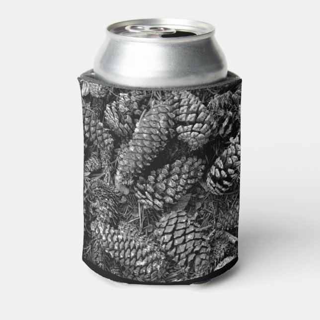 Pine Cones in Black and White Can Cooler (Can Back)