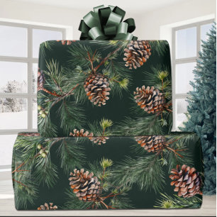 Pine Cones Laden White Pine Garlands Wrapping Paper