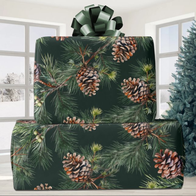 Pine Cones Laden White Pine Garlands Wrapping Paper (Creator Uploaded)