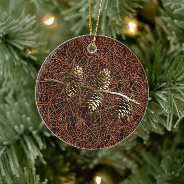 Pine Cones On Fallen Needles Ceramic Tree Decoration (Tree)