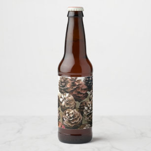 Pine Cones Organic Christmas Ornaments Art Beer Bottle Label