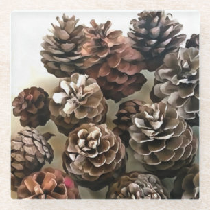 Pine Cones Organic Christmas Ornaments Art Glass Coaster