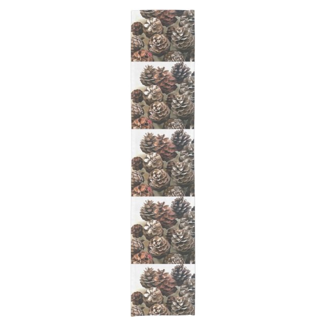 Pine Cones Organic Christmas Ornaments Art Short Table Runner (Front)