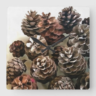 Pine Cones Organic Christmas Ornaments Art Square Wall Clock