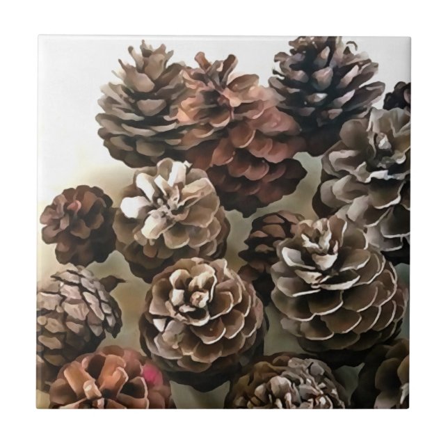 Pine Cones Organic Christmas Ornaments Art Tile (Front)