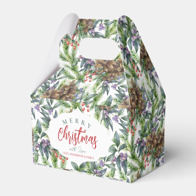 Pine cones pattern Merry Christmas floral Favour Box (Front Side)