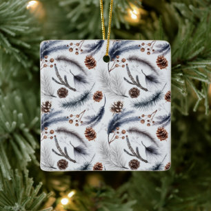Pine Cones & Pine Needles Christmas Pattern Ceramic Ornament