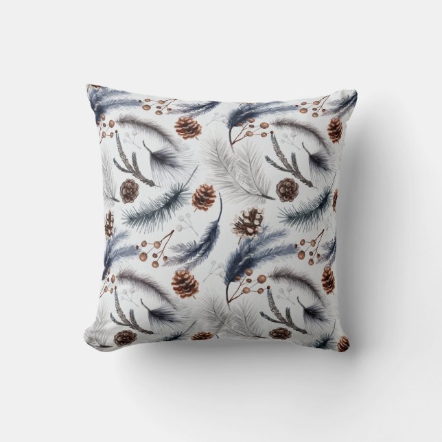 Pine Cones & Pine Needles Christmas Pattern Cushion (Front)