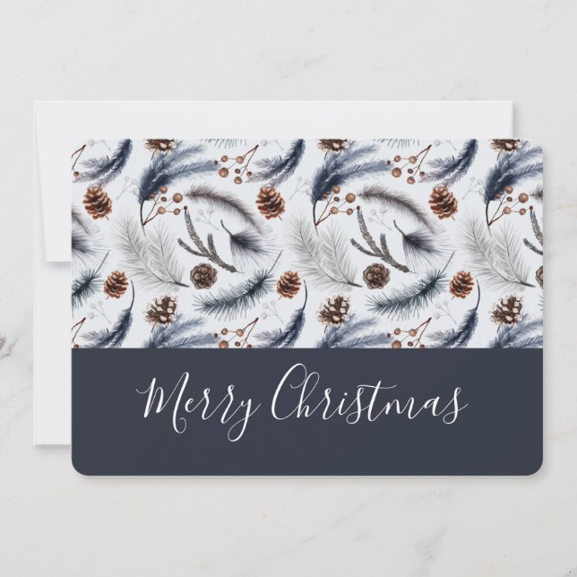 Pine Cones & Pine Needles Christmas Pattern Holiday Card (Front)