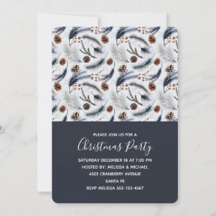 Pine Cones & Pine Needles Christmas Pattern Invitation