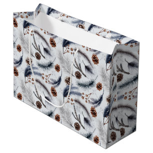 Pine Cones & Pine Needles Christmas Pattern Large Gift Bag
