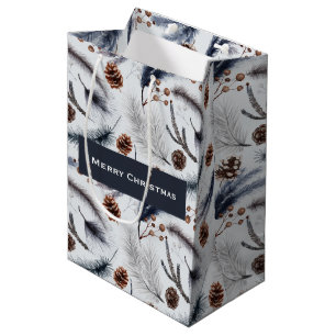 Pine Cones & Pine Needles Christmas Pattern Medium Gift Bag