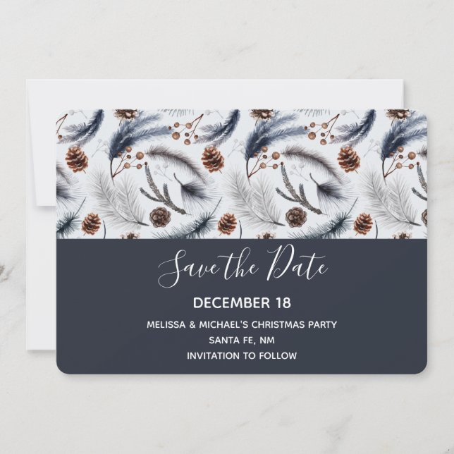 Pine Cones & Pine Needles Christmas Pattern Save The Date (Front)
