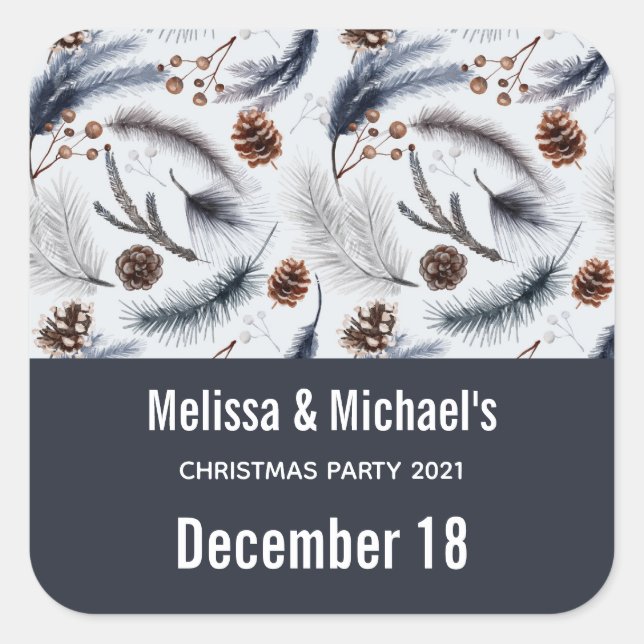 Pine Cones & Pine Needles Christmas Pattern Square Sticker (Front)