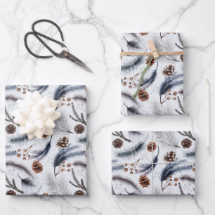 Pine Cones & Pine Needles Christmas Pattern Wrapping Paper Sheet