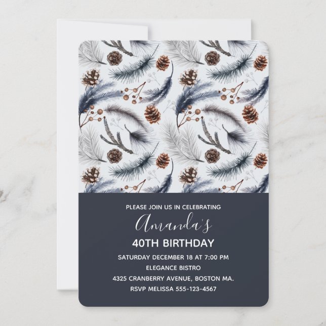 Pine Cones & Pine Needles Pattern Birthday Invitation (Front)