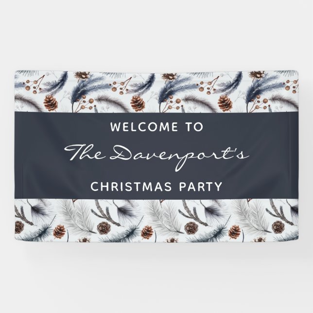 Pine Cones & Pine Needles Pattern Christmas Banner (Horizontal)