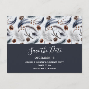 Pine Cones & Pine Needles Pattern Save the Date Invitation Postcard