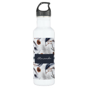 Pine Cones & Pine Needles Watercolor Pattern 710 Ml Water Bottle