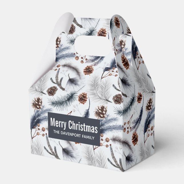 Pine Cones & Pine Needles Watercolor Pattern Favour Box (Front Side)