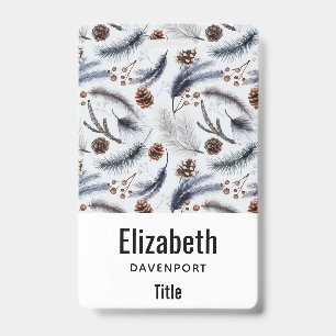 Pine Cones & Pine Needles Watercolor Pattern ID Badge