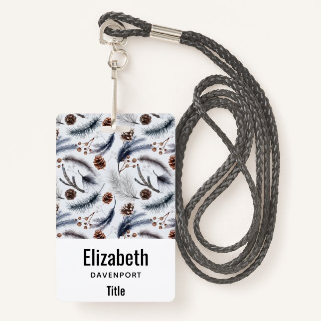  Pine Cones & Pine Needles Watercolor Pattern ID Badge (Front with Lanyard)