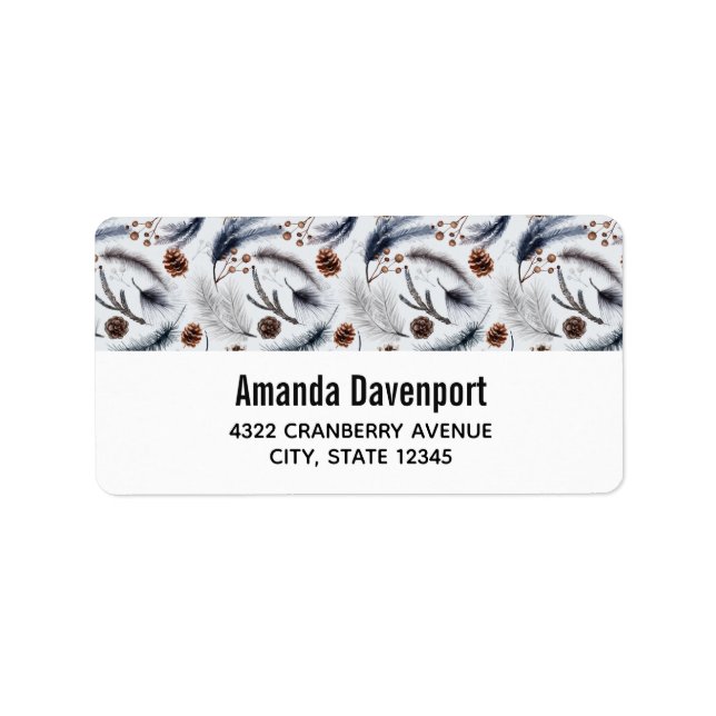 Pine Cones & Pine Needles Watercolor Pattern Label (Front)