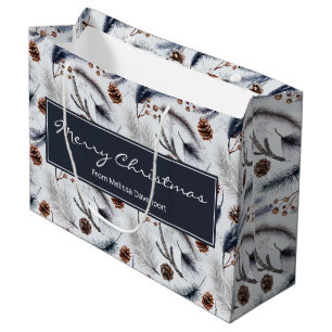 Pine Cones & Pine Needles Watercolor Pattern Large Gift Bag