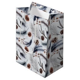 Pine Cones & Pine Needles Watercolor Pattern Medium Gift Bag