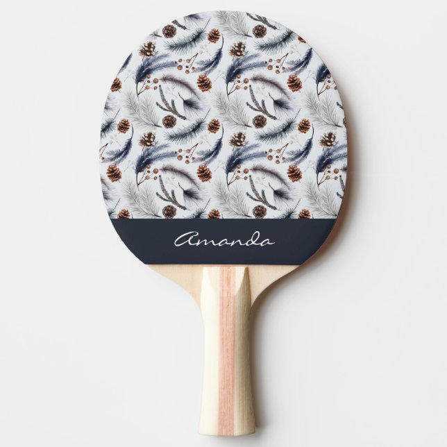 Pine Cones & Pine Needles Watercolor Pattern Ping Pong Paddle (Front)