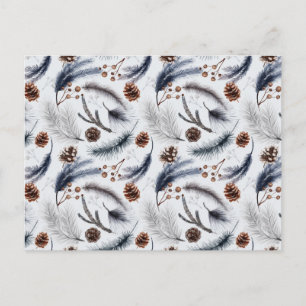 Pine Cones & Pine Needles Watercolor Pattern Postcard