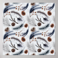 Pine Cones & Pine Needles Watercolor Pattern