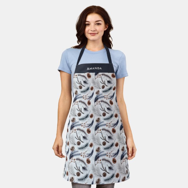 Pine Cones & Pine Needles Winter Pattern  Apron (Worn)