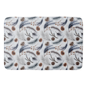 Pine Cones & Pine Needles Winter Pattern Bath Mat