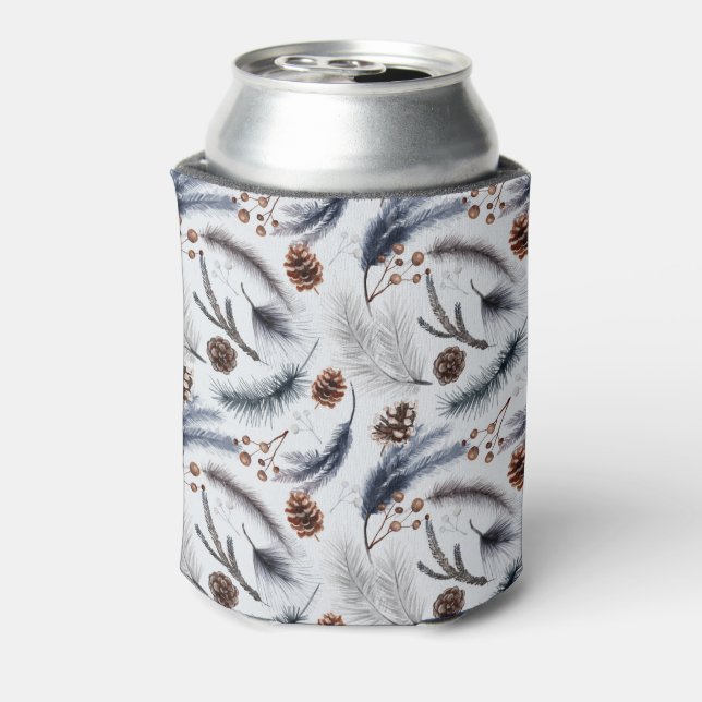 Pine Cones & Pine Needles Winter Pattern  Can Cooler (Can Back)