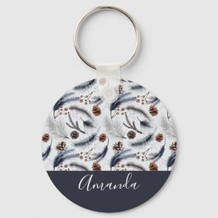 Pine Cones & Pine Needles Winter Pattern  Key Ring