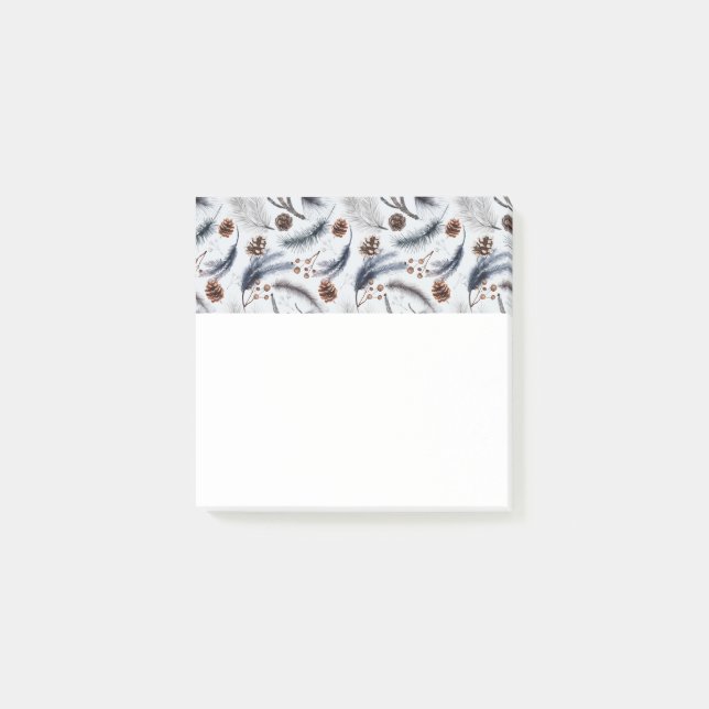 Pine Cones & Pine Needles Winter Pattern Post-it Notes (Front)
