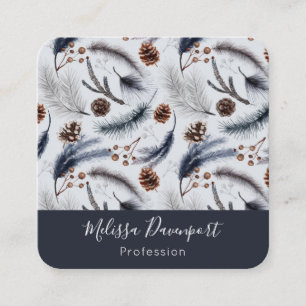 Pine Cones & Pine Needles Winter Pattern Square Business Card