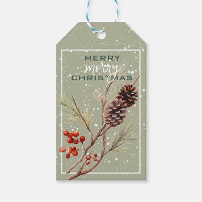 Pine Cones & Red Berries Christmas Gift Tag (Front)