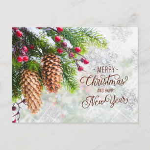 Pine Cones Red Berry Christmas New Year Business Postcard