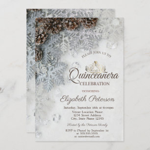 Pine Cones,Snowflakes,Tiara, Quinceañera  Invitation