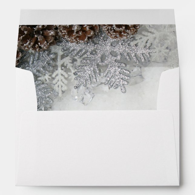 Pine Cones,Snowflakes White Holiday Envelope (Back (Bottom))