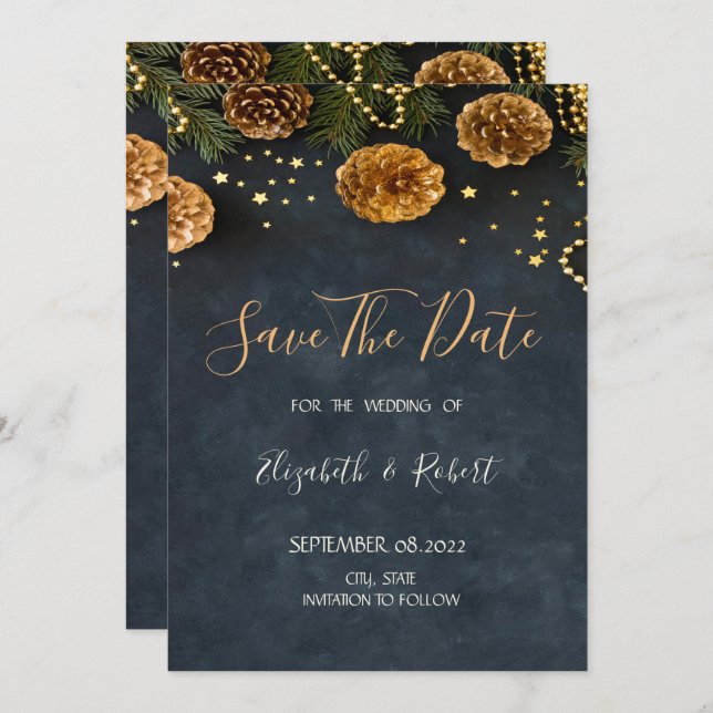 Pine Cones, Stars Save The Date (Front/Back)