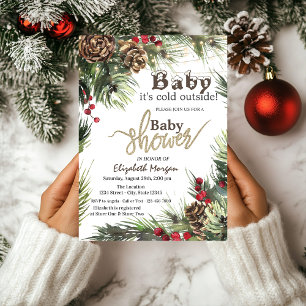  Pine Cones,Tree Branches Baby Shower Invitation