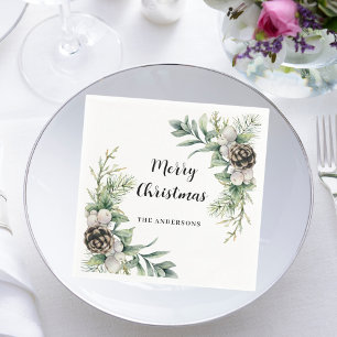 Pine cones white green Christmas Party Napkin