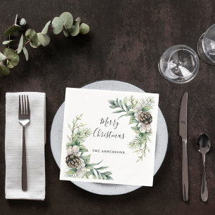 Pine cones white green Christmas Party Napkin